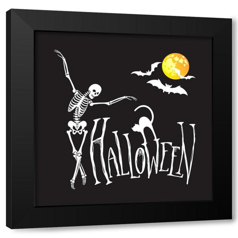 Halloween Ballet Skeleton Cat and Bats Black Black Modern Wood Framed Art Print by Mitchell, Tina