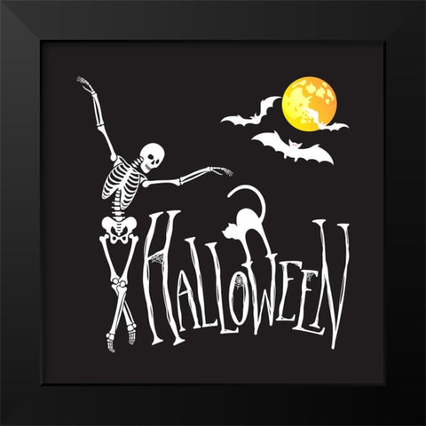 Halloween Ballet Skeleton Cat and Bats Black Black Modern Wood Framed Art Print by Mitchell, Tina