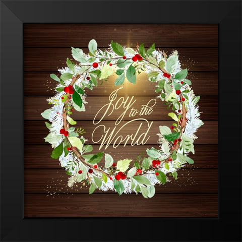 Joy To The World Wreath Black Modern Wood Framed Art Print by Mitchell, Tina