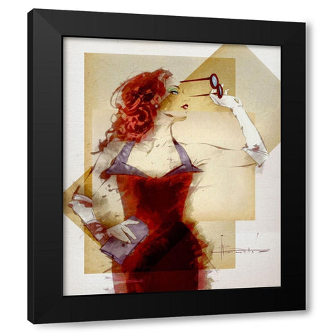 Lady In Red Black Modern Wood Framed Art Print with Double Matting by TMBorenstein