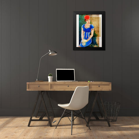 Woman In Blue Black Modern Wood Framed Art Print by TMBorenstein