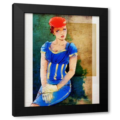 Woman In Blue Black Modern Wood Framed Art Print by TMBorenstein