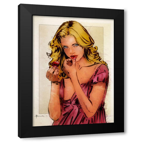 Strawberry Black Modern Wood Framed Art Print with Double Matting by TMBorenstein