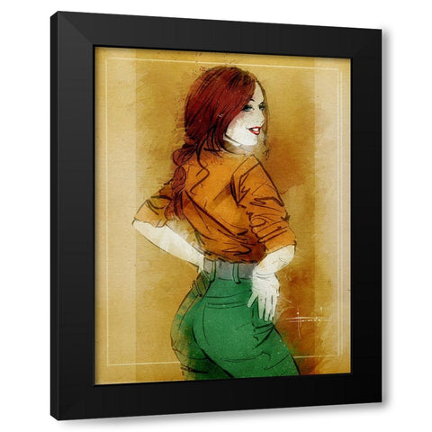 Miss. Green Jeans Black Modern Wood Framed Art Print by TMBorenstein