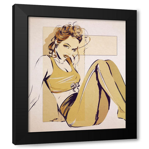 Yoga Break Black Modern Wood Framed Art Print by TMBorenstein