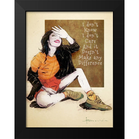 I Dont Care Black Modern Wood Framed Art Print by TMBorenstein