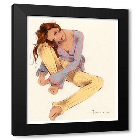 Hanging Out Black Modern Wood Framed Art Print by TMBorenstein