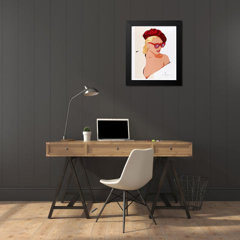 Ruby Beret Black Modern Wood Framed Art Print by TMBorenstein