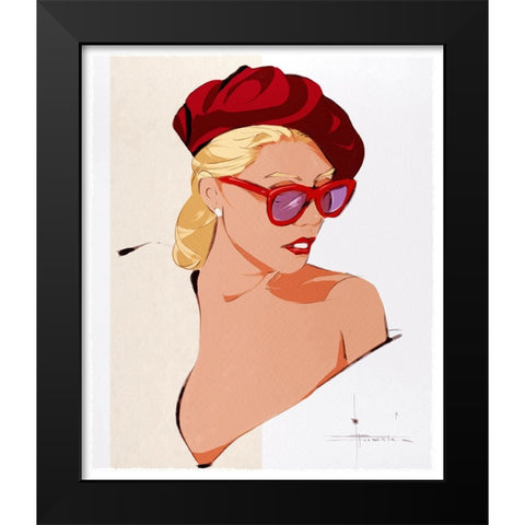 Ruby Beret Black Modern Wood Framed Art Print by TMBorenstein