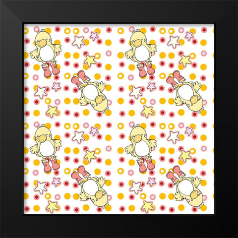 Pink And Orange Ducky Dots Black Modern Wood Framed Art Print by Wade, Valarie