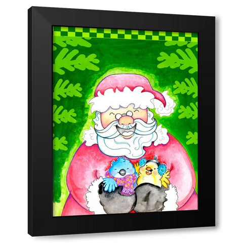 Holly Jolly Santa Black Modern Wood Framed Art Print by Wade, Valarie