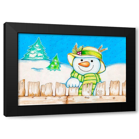 Snowman Fence Black Modern Wood Framed Art Print with Double Matting by Wade, Valarie