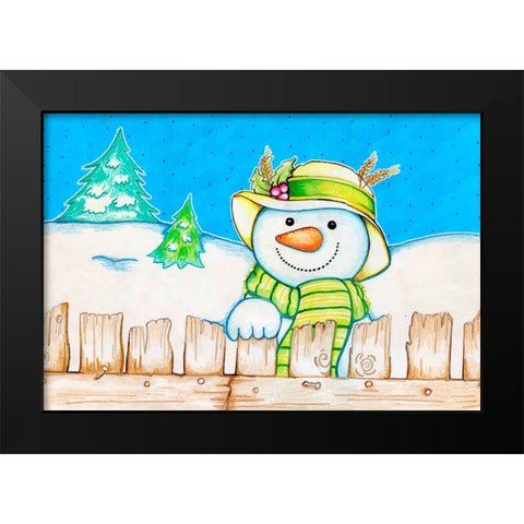 Snowman Fence Black Modern Wood Framed Art Print by Wade, Valarie