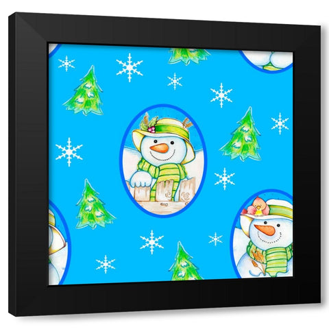 Snowman Pattern 1 Black Modern Wood Framed Art Print with Double Matting by Wade, Valarie