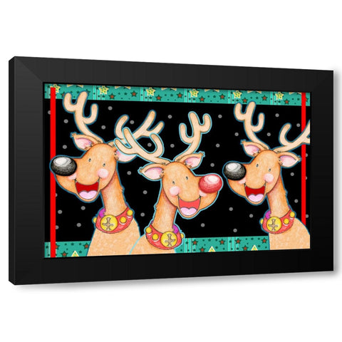 Happy Reindeer Black Modern Wood Framed Art Print by Wade, Valarie