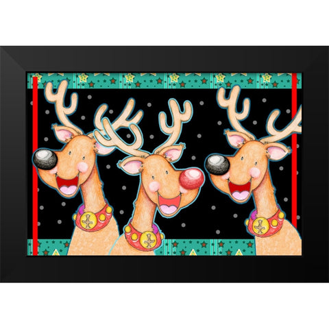 Happy Reindeer Black Modern Wood Framed Art Print by Wade, Valarie