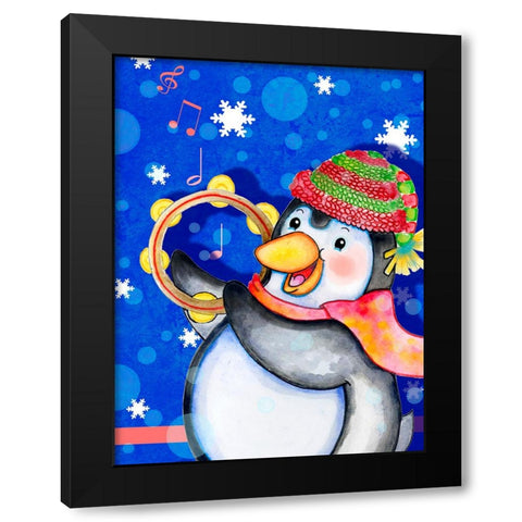 Penguin Tambourine Black Modern Wood Framed Art Print by Wade, Valarie