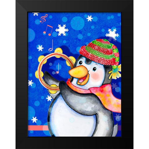 Penguin Tambourine Black Modern Wood Framed Art Print by Wade, Valarie