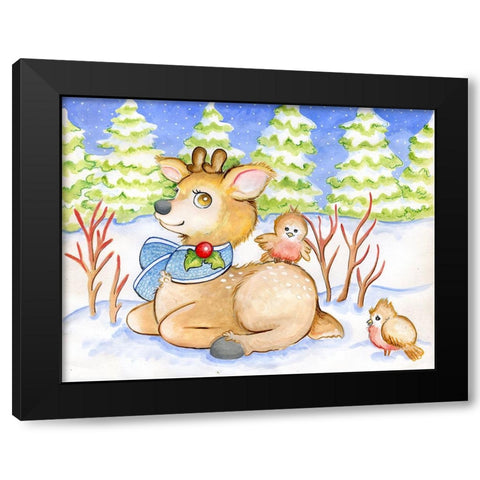 Winter Friends Black Modern Wood Framed Art Print by Wade, Valarie
