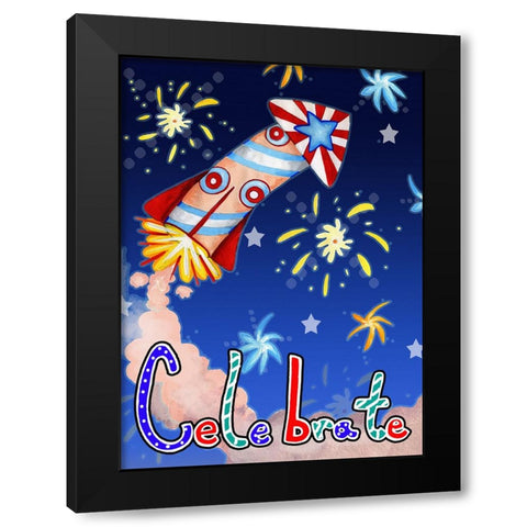 Rocket Celebration Black Modern Wood Framed Art Print by Wade, Valarie