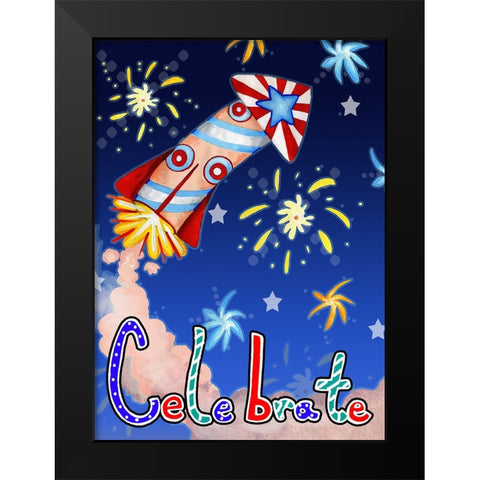 Rocket Celebration Black Modern Wood Framed Art Print by Wade, Valarie