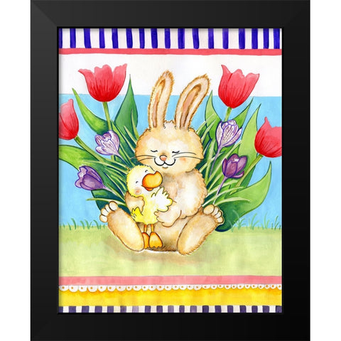 Bunny Hugs Black Modern Wood Framed Art Print by Wade, Valarie