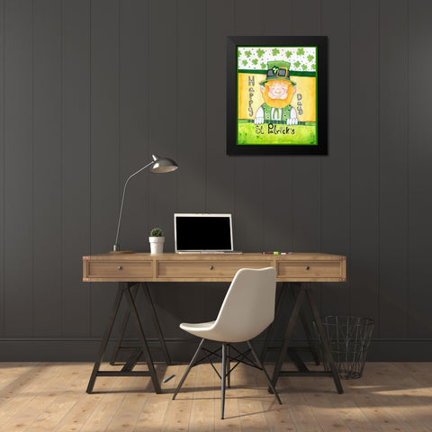 Happy Leprechaun Black Modern Wood Framed Art Print by Wade, Valarie