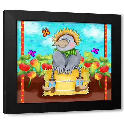 Farmer Crow Hay Bale Black Modern Wood Framed Art Print by Wade, Valarie