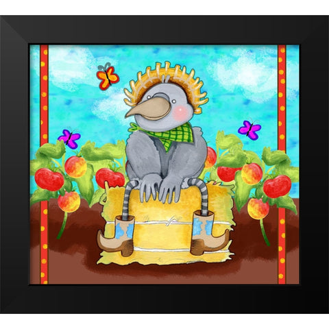 Farmer Crow Hay Bale Black Modern Wood Framed Art Print by Wade, Valarie