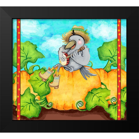 Farmer Crow Pumpkin Patch Black Modern Wood Framed Art Print by Wade, Valarie