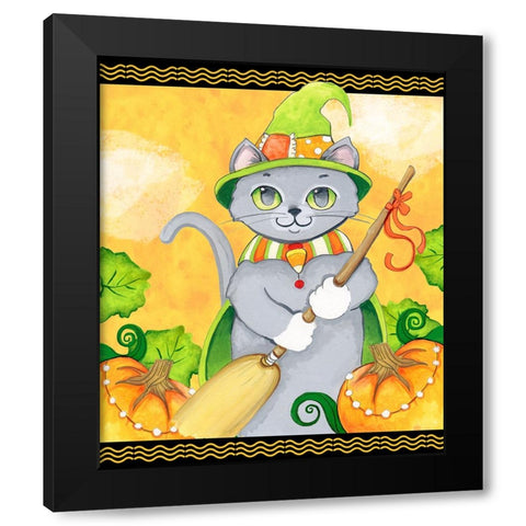 Witchy Cat Black Modern Wood Framed Art Print with Double Matting by Wade, Valarie