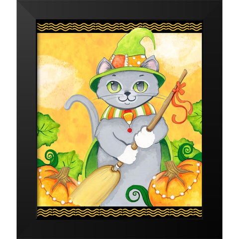 Witchy Cat Black Modern Wood Framed Art Print by Wade, Valarie