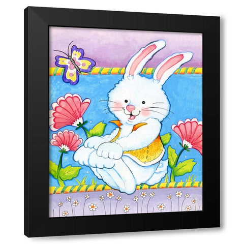 Bunny and Flowers Black Modern Wood Framed Art Print with Double Matting by Wade, Valarie