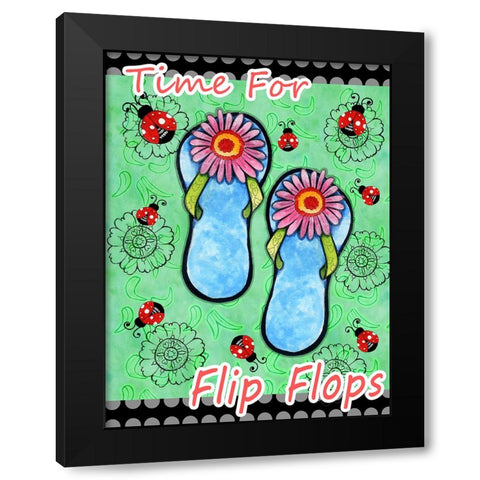 Daisy Flip Flops Black Modern Wood Framed Art Print with Double Matting by Wade, Valarie