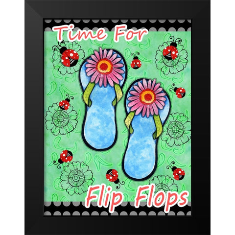 Daisy Flip Flops Black Modern Wood Framed Art Print by Wade, Valarie