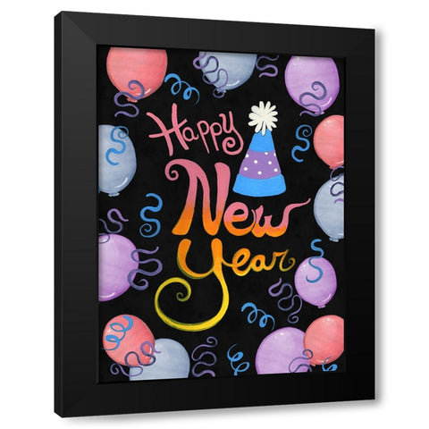 Balloons And Streamers Black Modern Wood Framed Art Print with Double Matting by Wade, Valarie