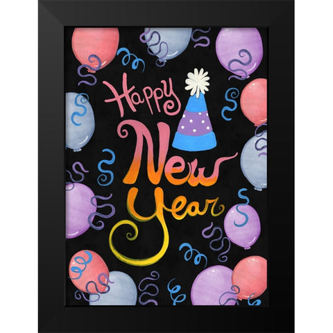 Balloons And Streamers Black Modern Wood Framed Art Print by Wade, Valarie