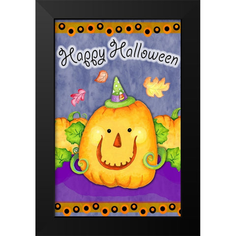 Happy Pumpkin Black Modern Wood Framed Art Print by Wade, Valarie