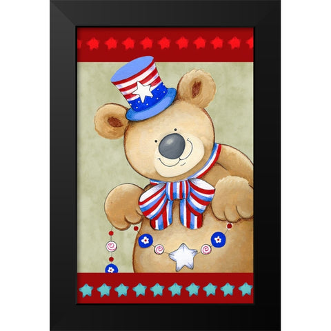 Stars And Stripes Bear Black Modern Wood Framed Art Print by Wade, Valarie