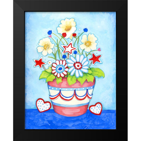 Red Flower Pot Black Modern Wood Framed Art Print by Wade, Valarie
