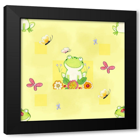 Froggie Friends Black Modern Wood Framed Art Print with Double Matting by Wade, Valarie
