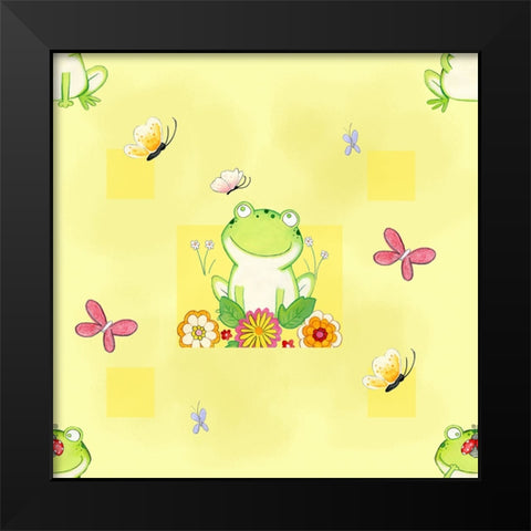 Froggie Friends Black Modern Wood Framed Art Print by Wade, Valarie