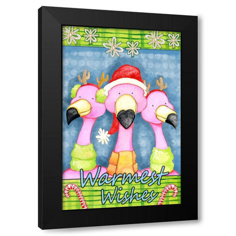 Flamingo Party Black Modern Wood Framed Art Print by Wade, Valarie