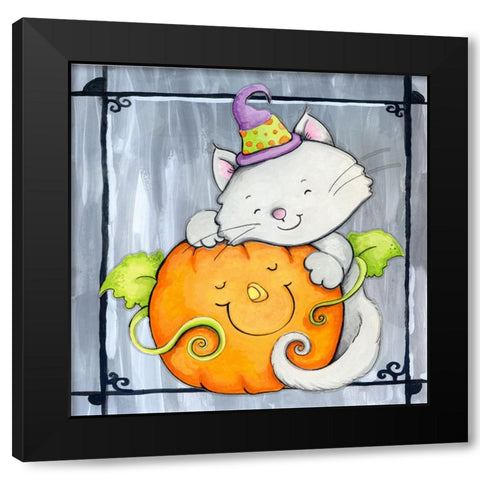 Pumpkin Hugs Black Modern Wood Framed Art Print by Wade, Valarie