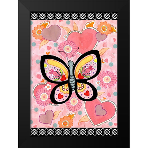 Butterfly Hearts Black Modern Wood Framed Art Print by Wade, Valarie