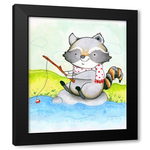 Gone Fishing Black Modern Wood Framed Art Print by Wade, Valarie
