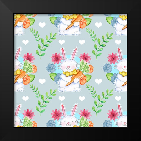 Bunnies Carrots Pattern Black Modern Wood Framed Art Print by Wade, Valarie
