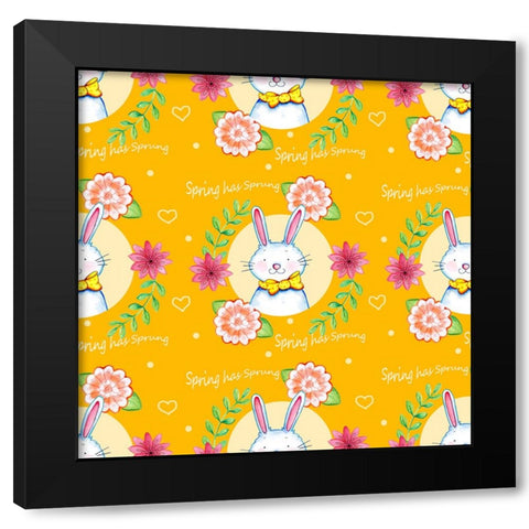 Bunnies Pattern Black Modern Wood Framed Art Print by Wade, Valarie