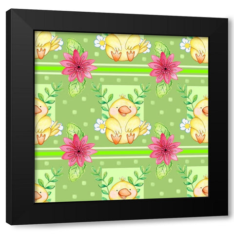 Duckie And Pink Flower Black Modern Wood Framed Art Print with Double Matting by Wade, Valarie
