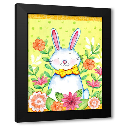 Flowers And Bunny Black Modern Wood Framed Art Print by Wade, Valarie